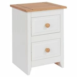 Core Capri Small 2 Drawer Bedside Table, White & Pine