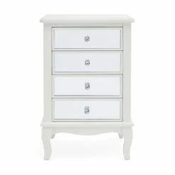 Dunelm Palais 4 Drawer Bedside Table, Ivory & Mirrored