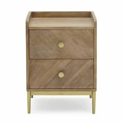 Dunelm Rumi 2 Drawer Bedside Table, Mango Wood