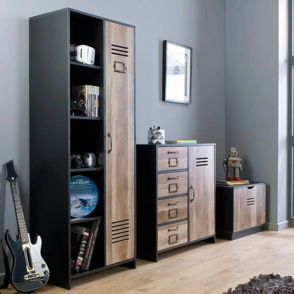 Lloyd Pascal Single Wardrobe With Side Shelves, Black 3 Lloyd Pascal Single Wardrobe With Side Shelves, Black