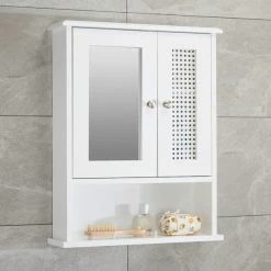 Lloyd Pascal Palermo Cane White Wall Mirror Cabinet