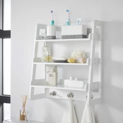 Lloyd Pascal Jasper White Wall Mounted Shelves With Chrome Hooks