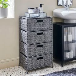 Dunelm Recycled Plastic Grey Rattan Drawer Tower
