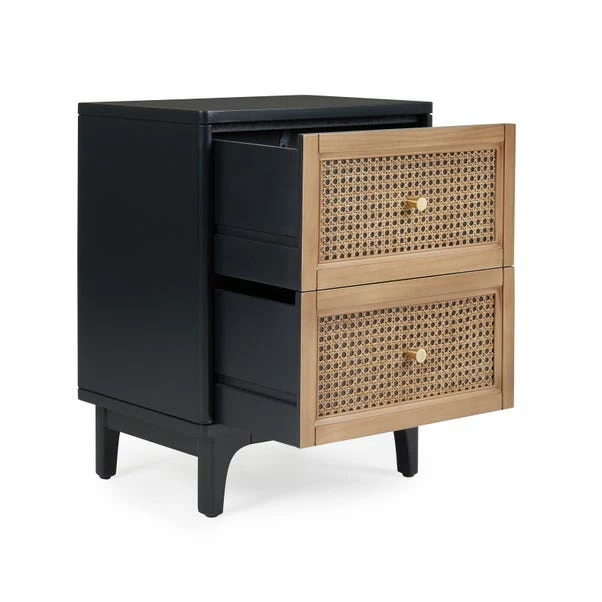 Dunelm Franco 2 Drawer Bedside Table, Black & Cane 4 Dunelm Franco 2 Drawer Bedside Table, Black & Cane - Image 2