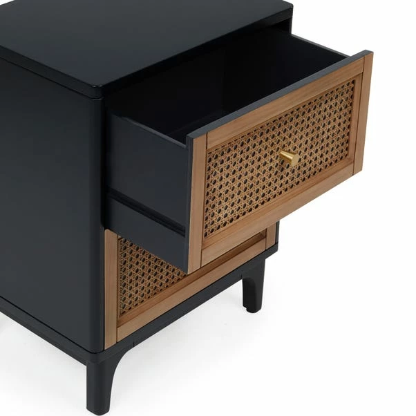Dunelm Franco 2 Drawer Bedside Table, Black & Cane 5 Dunelm Franco 2 Drawer Bedside Table, Black & Cane - Image 3