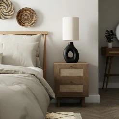 Dunelm Indi 2 Drawer Bedside Table, Mango Wood