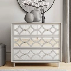 Dunelm Delphi 3 Drawer Chest, Grey & Mirrored
