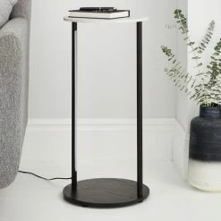 Dunelm Aiko Side Table With 1 LED Light Black And Faux Marble -furniture Shop 30802418 alt01