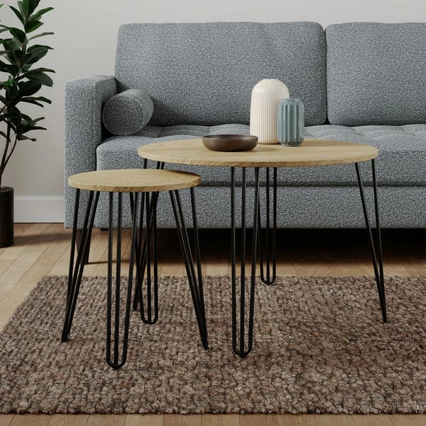 Dunelm Bella Coffee Nest Set Oak Effect 3 Dunelm Bella Coffee Nest Set Oak Effect